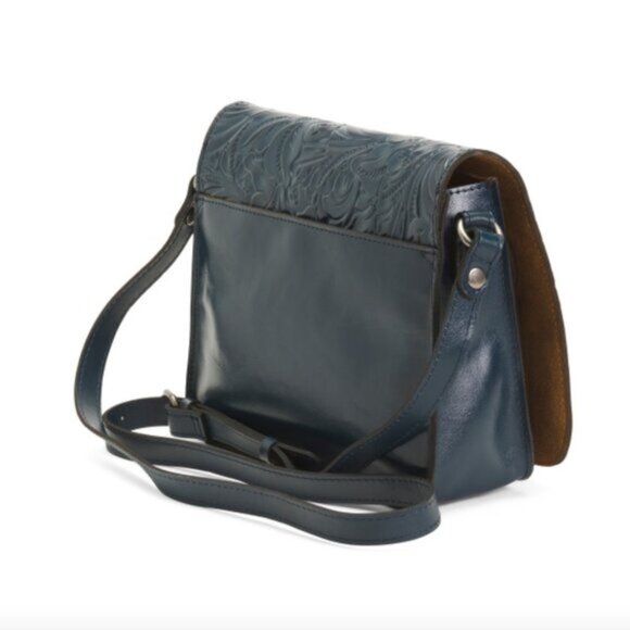 Patricia Nash Ilina Leather Tooled Flap Handbag Blue Coral Crossbody D Ring - Picture 15 of 15